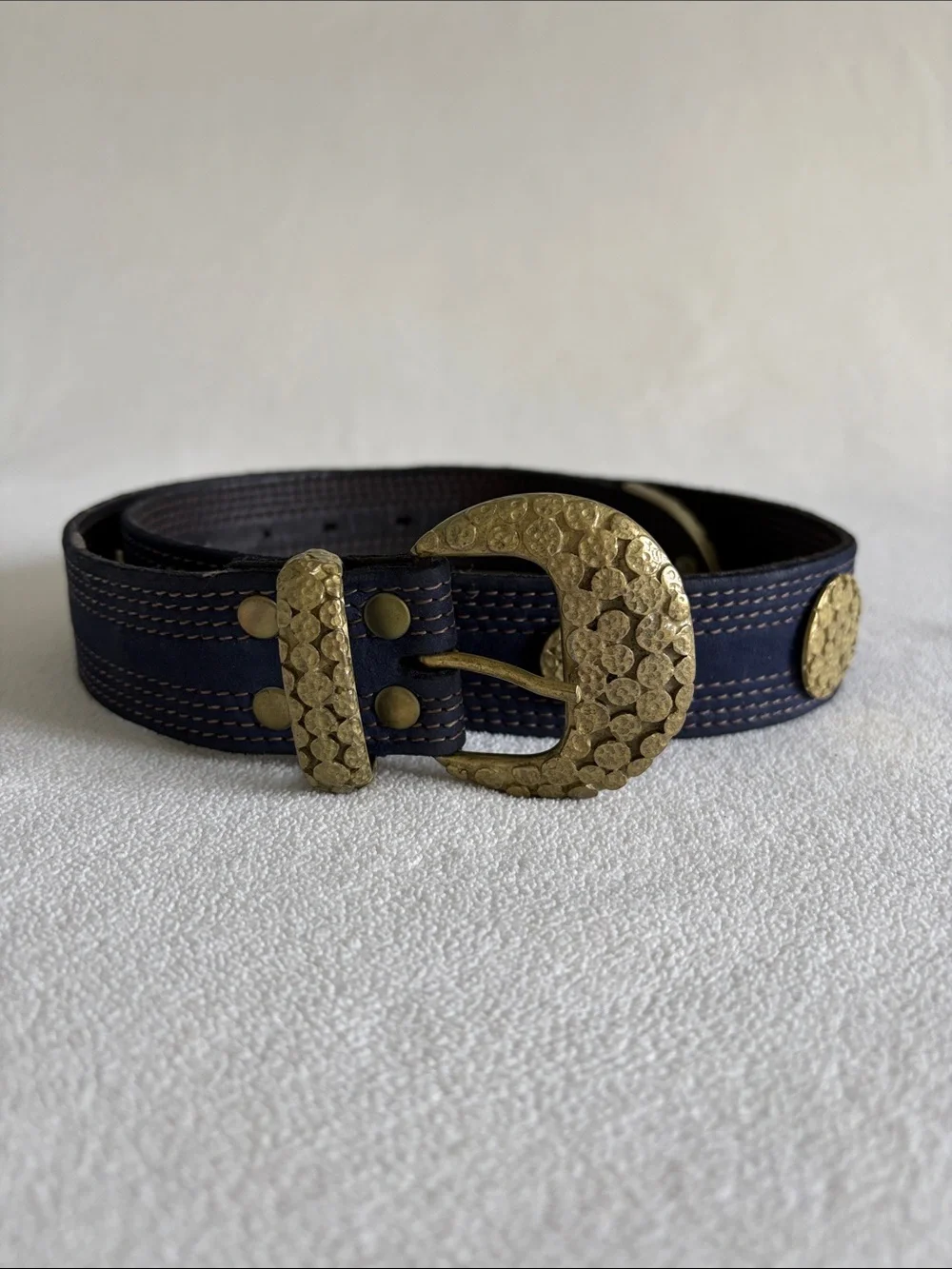 Sand Castle Navy Blue Women's Belt with Brass Hardware